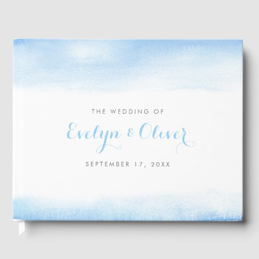 Sky Blue Waterverf Wash Wedding Gastenboek (Voorkant)