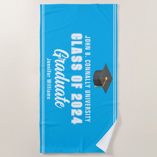 Sky Blue White Afstuderen 2025 Afstuderen Keepsake Strandlaken (Voorkant)