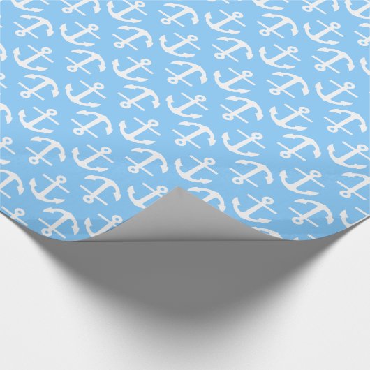 Sky Blue White Anchors 2Dir Pattern Cadeaupapier (Hoek)