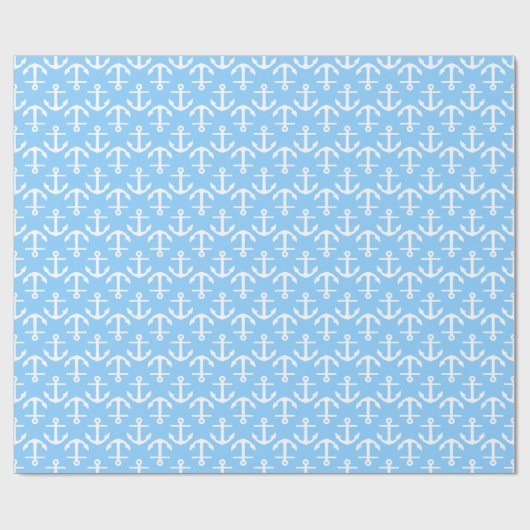 Sky Blue White Anchors 2Dir Pattern Cadeaupapier (Vlak)