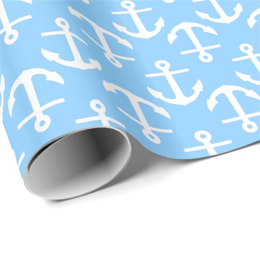 Sky Blue White Anchors 2Dir Pattern Cadeaupapier (Rol Hoek)