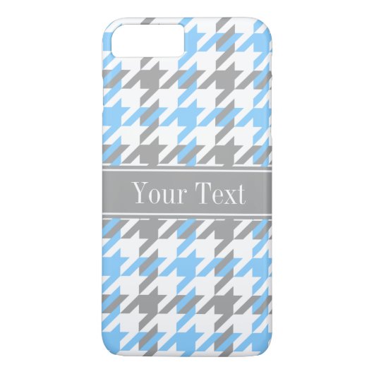 Sky Blue White Dk Grey Houndstooth Name Monogram Case-Mate iPhone Case (Achterkant)