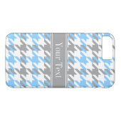 Sky Blue White Dk Grey Houndstooth Name Monogram Case-Mate iPhone Case (Achterkant (Horizontaal))