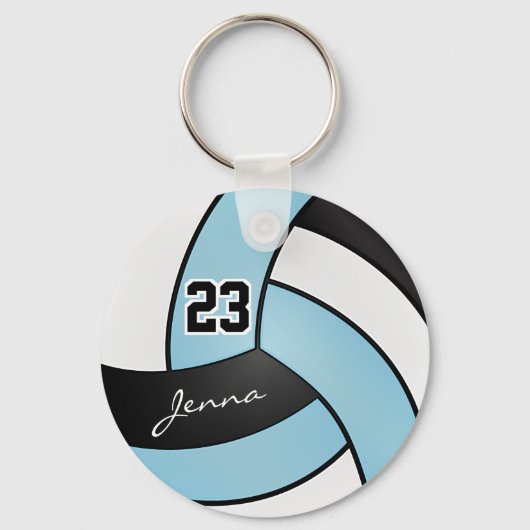 Sky Blue, White en Black Volleyball - Aanpassen Sleutelhanger (Voorkant)