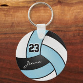 Sky Blue, White en Black Volleyball - Aanpassen Sleutelhanger (Voorkant)
