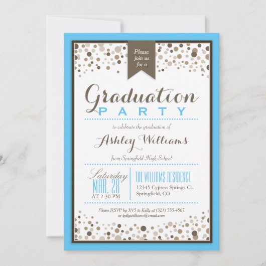 Sky Blue, White en Taupe Modern Graduation Party Kaart (Voorkant)
