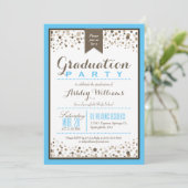 Sky Blue, White en Taupe Modern Graduation Party Kaart (Staand voorkant)
