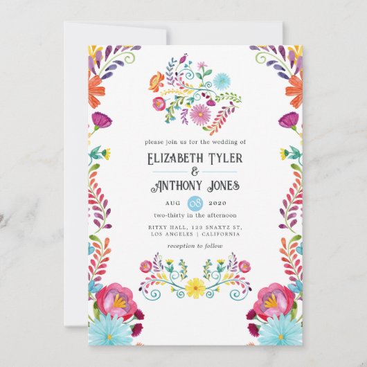 Sky Blue & White Floral Mexican Fiesta Wedding Kaart (Voorkant)