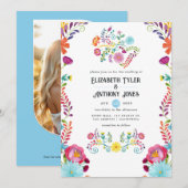 Sky Blue & White Floral Mexican Fiesta Wedding Kaart (Voorkant / Achterkant)