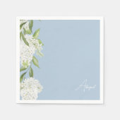Sky Blue White Floral Script Naam Vrijgezellenfees Servet (Voorkant)