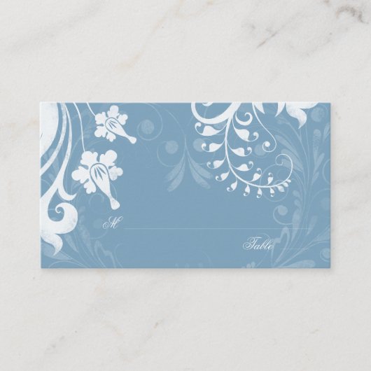 Sky Blue White Floral Wedding Place Cards Plaatskaartje (Voorkant)