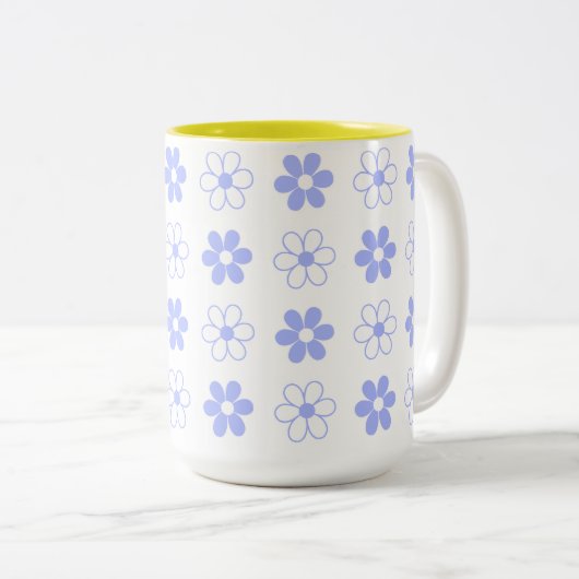 Sky Blue & White Flower Pattern op White Tweekleurige Koffiemok (Voorkant rechts)