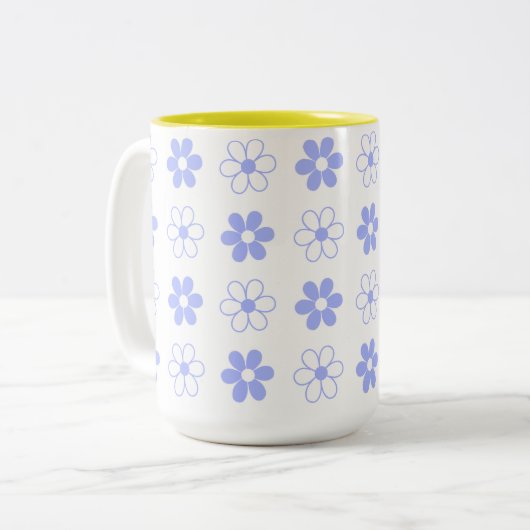 Sky Blue & White Flower Pattern op White Tweekleurige Koffiemok (Voorkant links)