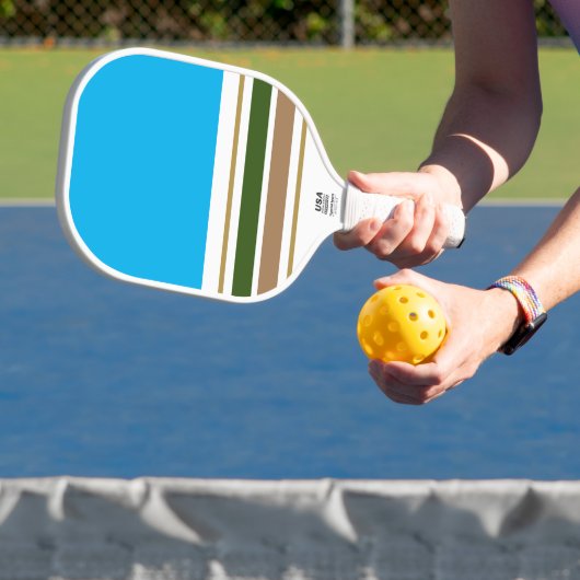 Sky Blue White Forest Groen Bruin Racing Stripes Pickleball Paddle (Insitu)