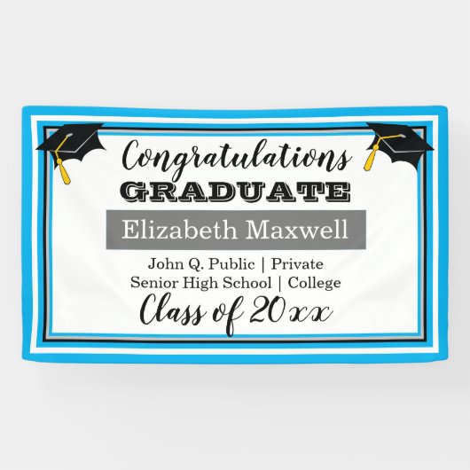 Sky Blue White Gefeliciteerd Afstuderen Afstuderen Spandoek (Horizontaal)