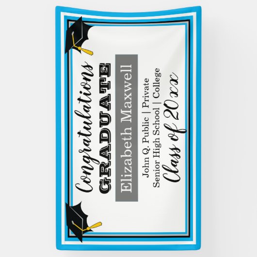 Sky Blue White Gefeliciteerd Afstuderen Afstuderen Spandoek (Verticaal)