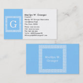 Sky Blue White Greek Key Lijst #1 Initiaal Monogra Visitekaartje (Voorkant / Achterkant)