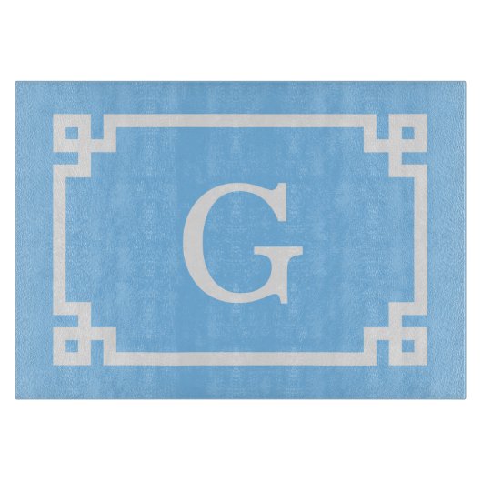 Sky Blue White Greek Key Lijst #2 Initiaal Monogra Snijplank (Voorkant)