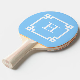 Sky Blue White Greek Key Lijst #2 Initiaal Monogra Tafeltennisbatje