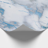 Sky Blue White Grey Marble Shiny Brushes Cadeaupapier (Hoek)