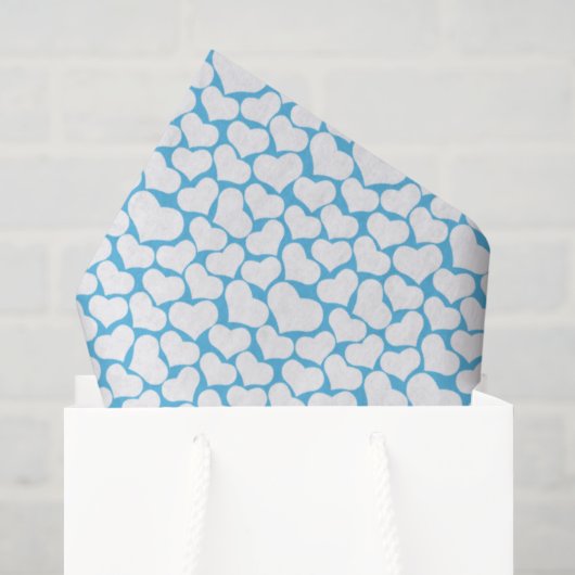 Sky Blue White Hearts Happy Design Tissuepapier (Cadeauzakje)