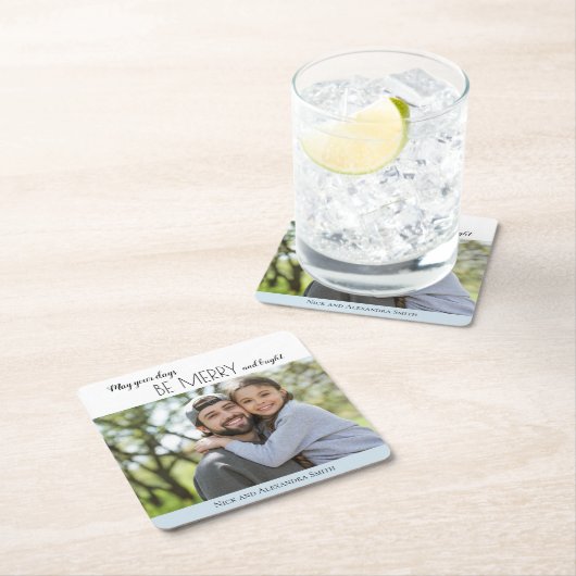 Sky Blue White Merry Bright Kerstfeestdag Kartonnen Onderzetters (Insitu)