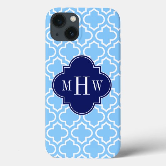 Sky Blue White Moroccan #6 Navy 3 Initiaal Monogra Case-Mate iPhone Case (Achterkant)