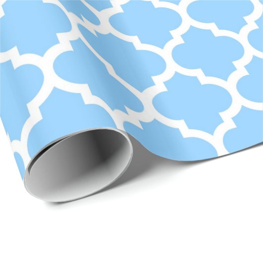 Sky Blue White Moroccan Quatrefoil Pattern #5 Cadeaupapier (Rol Hoek)
