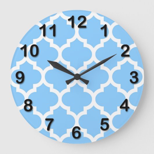 Sky Blue White Moroccan Quatrefoil Pattern #5 Grote Klok (Voorkant)