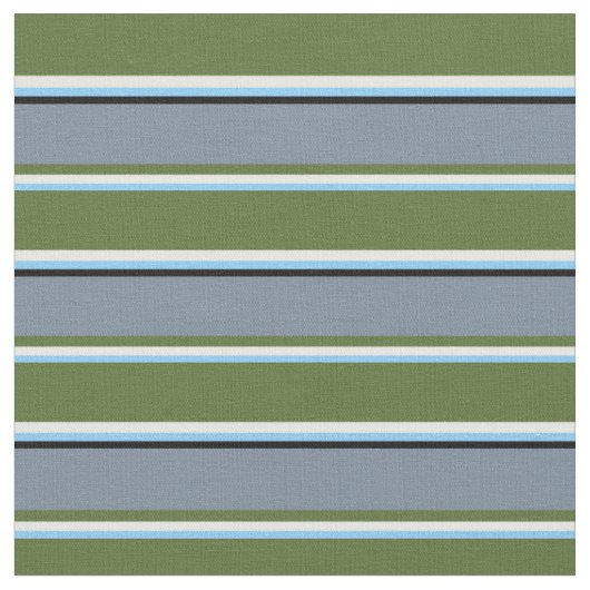 Sky Blue, White, Olive Green, Slate Grey & Black Stof (Close Up)