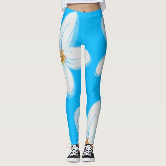 Sky Blue White Orchid Leggings (Voorkant)