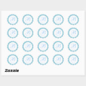 Sky Blue White Scalloped Circle Monogram Bedankt Ronde Sticker (Vel)