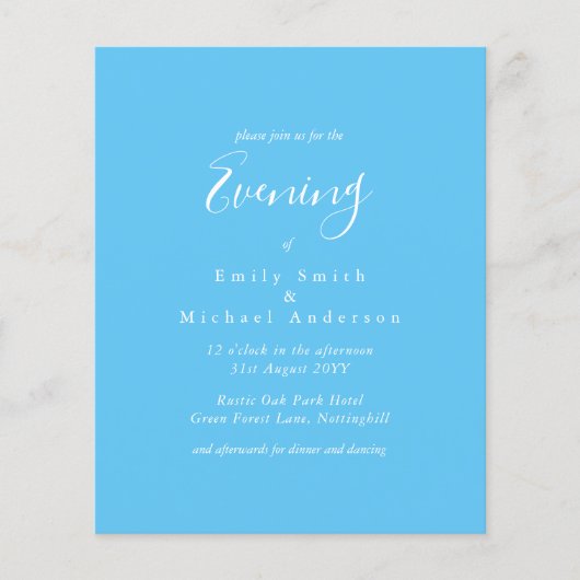 Sky Blue White Script Budget Weduwen Reception (Voorkant)
