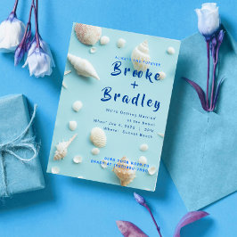 Sky Blue White Seashells Beach Wedding Kaart