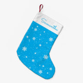 Sky Blue White Snowflakes Stars Pattern met naam Kleine Kerstsok (Voorkant (Hangend))