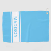 Sky Blue White Stripe Modern Name Monogram Golfhanddoek (Horizontaal)