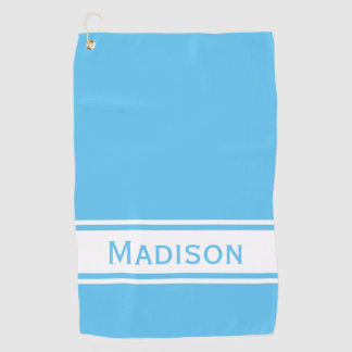 Sky Blue White Stripe Modern Name Monogram Golfhanddoek