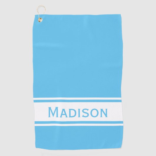 Sky Blue White Stripe Modern Name Monogram Golfhanddoek (Voorkant)