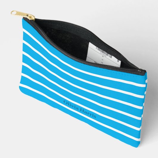 Sky Blue & White Stripe Travel & Make-up Bag Etui (Open)