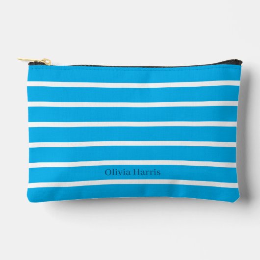 Sky Blue & White Stripe Travel & Make-up Bag Etui (Voorkant)