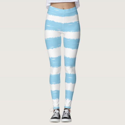  Sky Blue White Stripes Leggings (Voorkant)