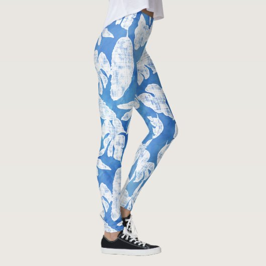 Sky Blue White Tropical Leaf Beach Ocean Leggings (Rechts)