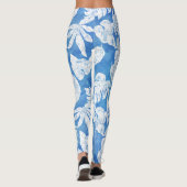 Sky Blue White Tropical Leaf Beach Ocean Leggings (Achterkant)