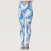 Sky Blue White Tropical Leaf Beach Ocean Leggings (Voorkant)
