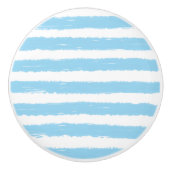 Sky Blue White Waterverf Stripes Keramische Knop (Voorkant)