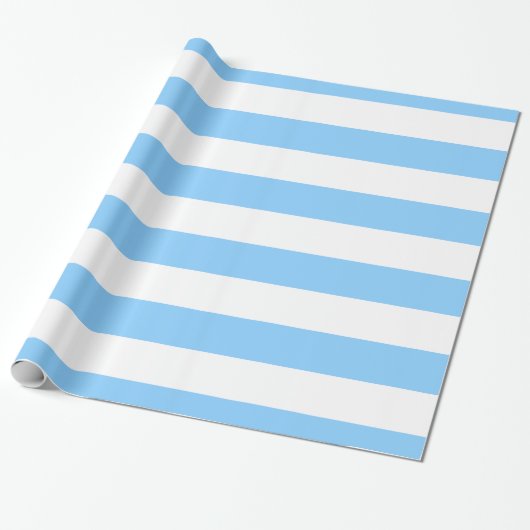 Sky Blue, White XL Stripes Pattern Cadeaupapier (Uitgerold)