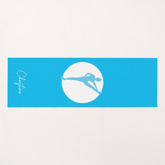 Sky Blue-White Yoga Pose met aangepaste naam Yogamat (Voorkant (horizontaal))