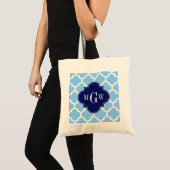 Sky Blue WhMarokkaanse #5 Navy Blu 5c Naam Monogra Tote Bag (Voorkant (product))