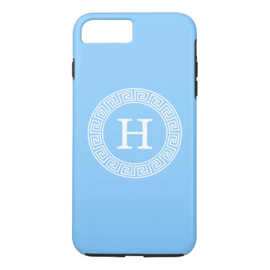 Sky Blue Wht Grieks Sleutel Rnd Lijst Initiaal Mon Case-Mate iPhone Case (Achterkant)