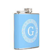 Sky Blue Wht Grieks Sleutel Rnd Lijst Initiaal Mon Heupfles (Rechts)